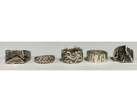 Modern Design - Jewellery - a Modernist silver ring, maker JS&amp;S, London 1985; others (5)
