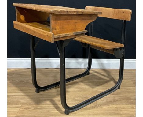 Educational Institutional Salvage - a vintage mid-20th century school desk and chair, 83.5cm high, 61cm wide, 88.5cm deep