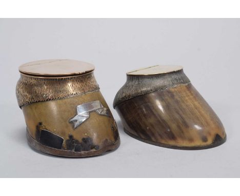 Natural History: An Associated Pair of Brass Mounted Horse Hoofs, dated 1885 &amp; 1924, attributed to Rowland Ward Ltd, Lond