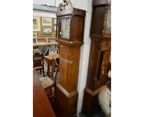 An oak longcase clock with thirty hour movement, the painted square dial signed Charles Haines, Swindon.