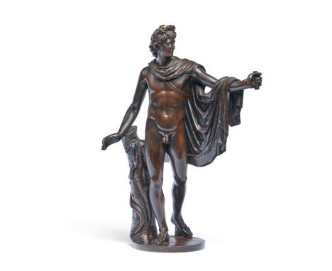 AFTER THE ANTIQUE- AN ITALIAN BRONZE FIGURE OF THE APOLLO BELVEDERE  ROMAN, CIRCA 1800  32cm high, base 22cm wide 