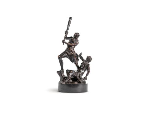 AN ITALIAN BRONZE GROUP OF HERCULES AND CACUS  18TH/19TH CENTURY  Now set on polished black marble base  figure 29.5cm high, 