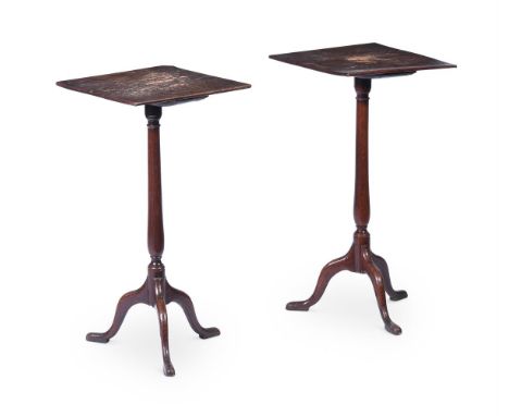 A PAIR OF GEORGE III OAK TRIPOD TABLES 18TH CENTURY  One bearing inscribed paper label titled 'EX PALACE HOUSE, E.T.72(pair)'