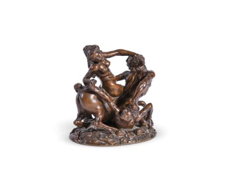 A FRENCH BRONZE GROUP OF A CENTAUR FIGHTING  19TH CENTURY  Centaur with female figure above, and male figure below  13.7cm hi
