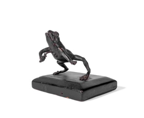 AN ITALIAN BRONZE FIGURE OF A FROG  16TH/17TH CENTURY  Now set on ebonised wood base  frog 6.6cm long, 8.3cm high overall, ba