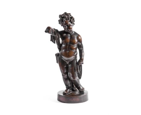 AN ITALIAN BRONZE FIGURE OF CUPID  LATE 18TH CENTURY  On circular plinth base  60cm high, base 22cm diameter 