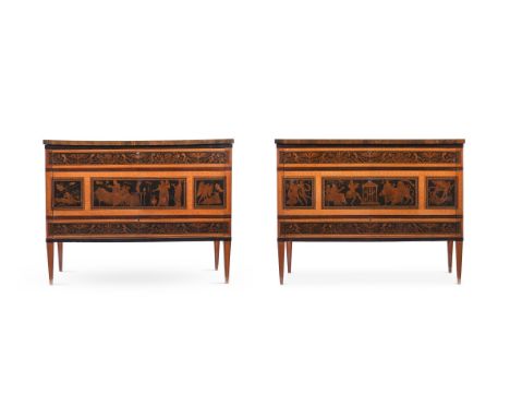 Y&nbspA PAIR OF ITALIAN ROSEWOOD, EBONY, PURPLEWOOD, SYCAMOR MARQUETRY AND CHEQUER INLAID COMMODES ALL'ANTICA  BY KARL AMADEU
