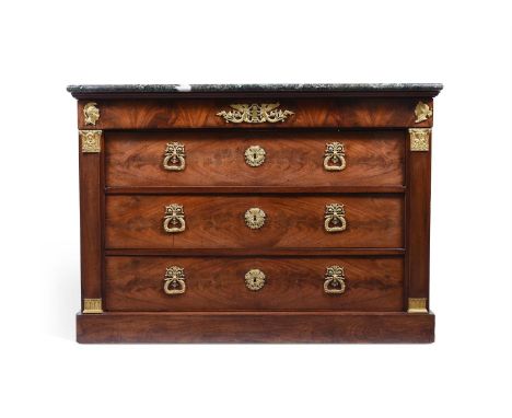 A FRENCH MAHOGANY AND ORMOLU MOUNTED COMMODE IN THE MANNER OF JACOB FRERES, EARLY 19TH CENTURY With a serpentine marble top 9