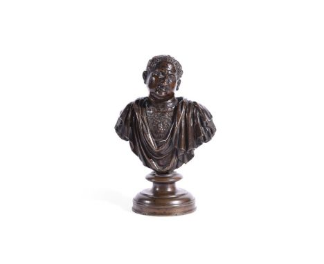 AN ITALIAN BRONZE BUST OF EMPEROR VITELLIUS  16TH/17TH CENTURY  On a waisted turned base  23cm high, base 9.7cm diameter   Co