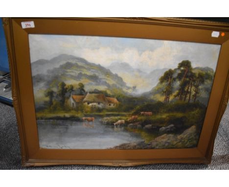 After Louis Bosworth Hurt (1856-1929) print, label to bottom Highland Glen, framed and glazed, 45cm x 54cm, sold together wit