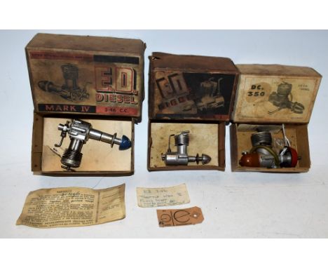 Radio Controlled Aircraft - a vintage E.D Mark IV 3.46cc Diesel engine; others E.D Diesel Mark 1; Davies-Charlton DC.350 3.5c