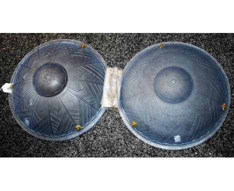 A near pair of Art Deco style moulded circular glass ceiling light shades (2)