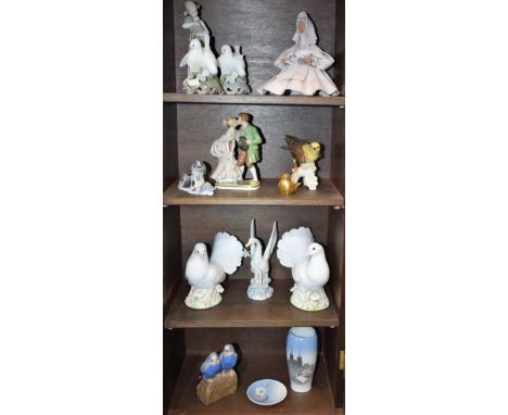 Ceramics - a Royal Copenhagen study of a kissing couple, picked out in gilt, printed and painted marks; a Royal Copenhagen st