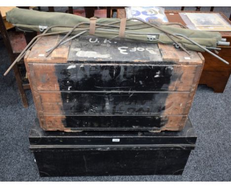 Militaria - a painted metal trunk, Major I.J.Bond. R.A.E.C. (Royal Army Educational Corps) containing Disruptive Pattern Mate
