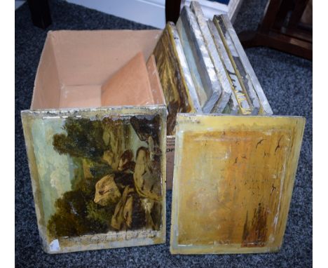Victorian School, a set of landscape and seascape paintings on slate, c.1890 (9)  