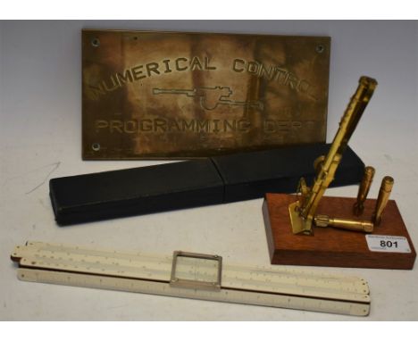 Boxes and Objects - a cast brass door plate, from The Royal Ordnance Factory, Nottingham, impressed Numerical Control Program
