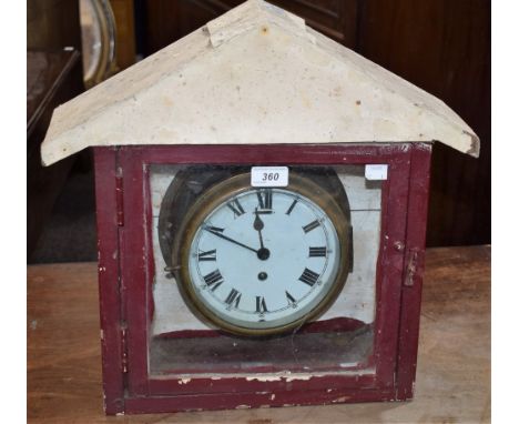 A brass cased marine/yacht clock, 17.5cm dial with bold Roman and subsidiary Arabic numerals, in later case, 43.5cm high over