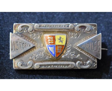 A Victorian silver and enamel Victoria Jubilee brooch