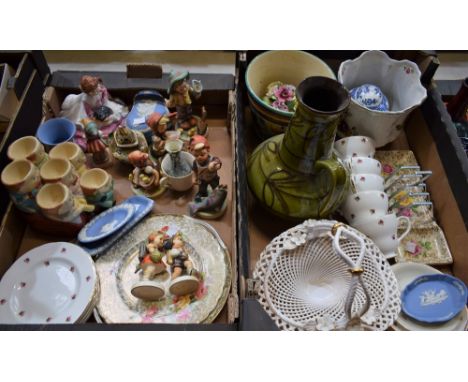 Ceramics - Goebel figures including seated girl, fishing boy, boy and ducks, etc; Wedgwood Jasperware; novelty egg holder; et