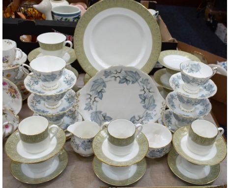 A Royal Albert Silver Maple pattern part tea service, comprising six cups, saucers, side plates, milk jug, sugar bowl and bre