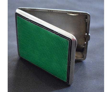 An Art Deco silver and enamel rounded rectangular cigarette case, 9.5cm wide, 900 standard, c.1935