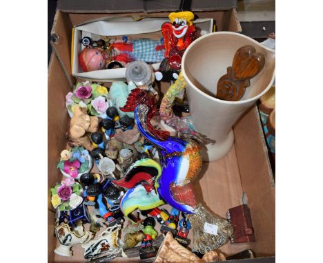 A Clarice Cliff Celtic Harvest pattern water jug; Doulton Birds; Robinson's Golly figures; Murano style glass clown, a simila