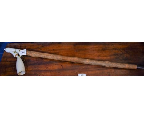 An unusually large German novelty porcelain and softwood hunter's pipe, monochrome bowl glazed in white, natural 'branch' sha