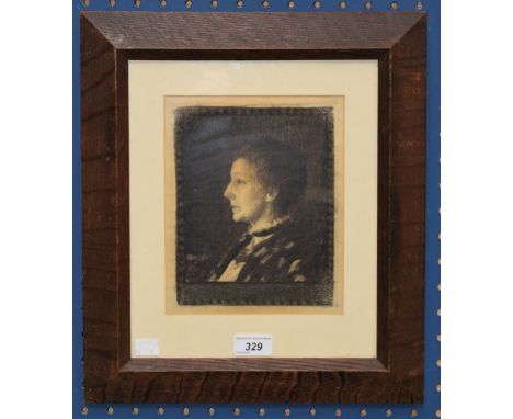 English School (late 19th century), portrait study of a melancholy lady, profile, head-and-shoulders length, two-tone monochr
