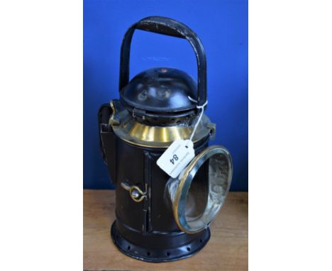 Railway Interest - a G Polkey Limited Birmingham GWR signal lamp/lantern, single clear lens, black painted body, impressed  B