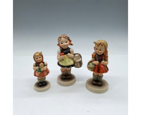 Young figures each with baskets, doll and bookbag. Lot includes School Girl 81(4.5"H); Sister 98 (5"H); and Girl with Doll 23