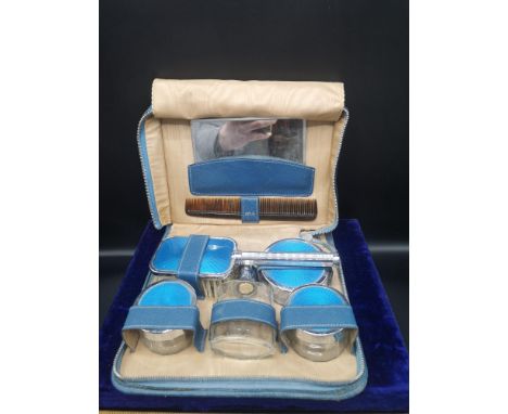 Vintage art deco enamel travel set in original box. 