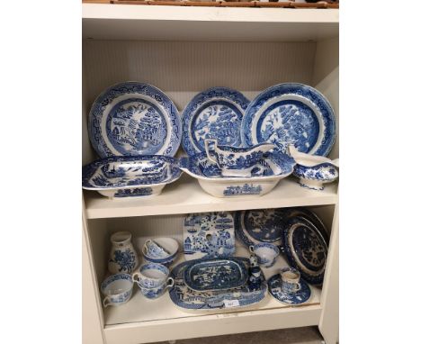 2 shelf of victorian blue and white wares. 