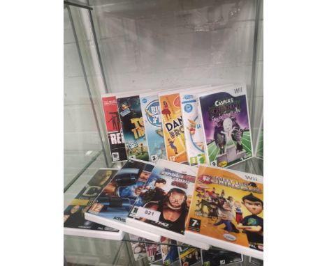 Shelf of Nintendo wii games. 