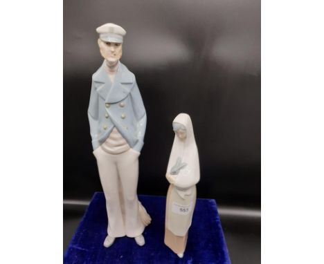 Lladro sailor figure together with nao girl figure holding rabbit. 