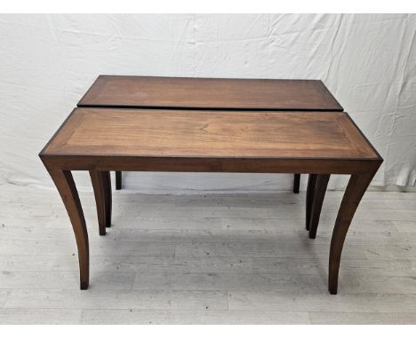 Console tables, a pair contemporary Eastern teak. H.76 W.119 D.39cm. 