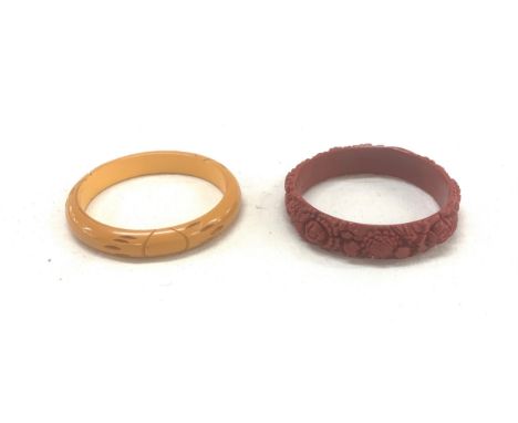 Vintage red Chinese bakelite bangle, vintage orange bakelite bangle