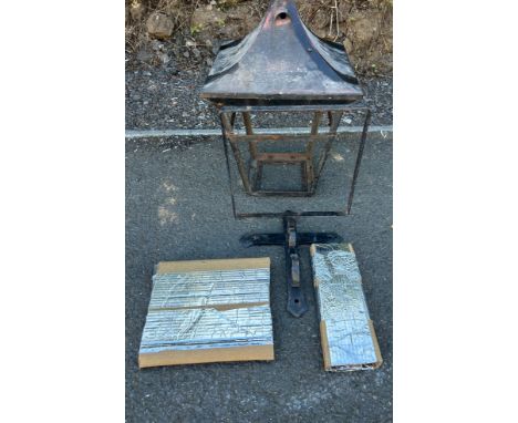 Outdoor wall hanging lantern with bracket and glass, size of lantern Height 24.5 inches