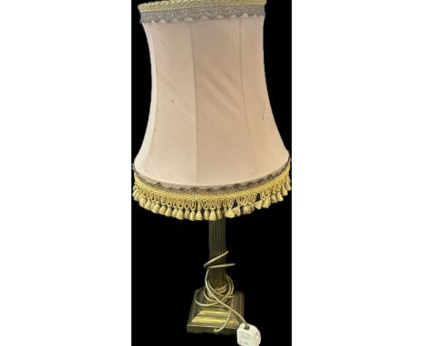 Nelson column brass table lamp with shade, untested, overall height 23 inches
