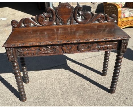 Bobbin turned oak hall console table, approximate measurements:  Height 41 inches, Width 48 inches, Depth 18 inches