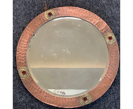 Vintage Arts and Crafts copper circular mirror, approximate diameter 22 inches