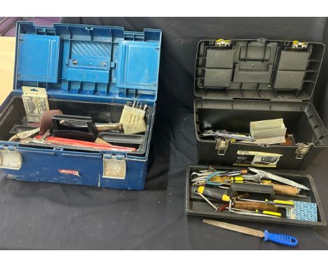 2 Plastic tool boxes containing spanners, wrenches, screwdrivers etc