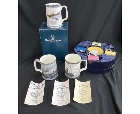 Royal Worcester boxed cup and saucer set, 3 tankards (Battle of Britain, Dunkirk, The Dambusters)