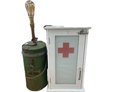 Vintage Thernos table light (untested), first aid cabinet