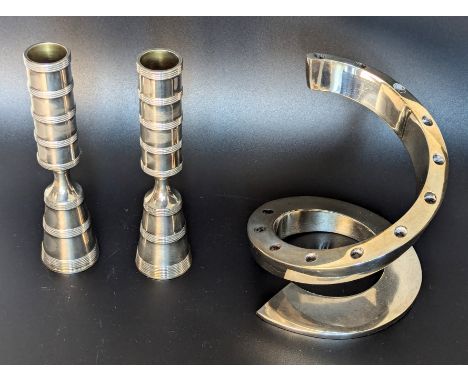 Bertil Vallien for Dansk Designs spiral silver plated candle holder, H.13cm together with two matching candlesticks