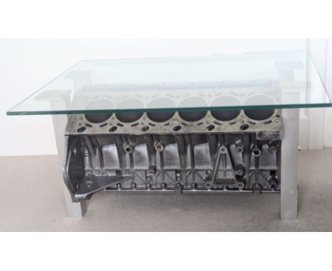 Car Engine Coffee table, BMW 850i V12 engine with glass top, L.80cm