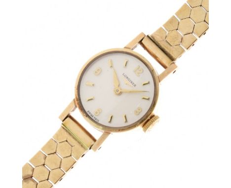 Longines - Lady's 9ct gold mechanical wristwatch on a 9ct gold bracelet, 16g gross, cased - Provenance - From the estate of M