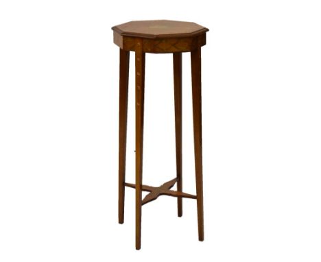 Early 20th Century Sheraton Revival painted satinwood occasional table or vase stand, the moulded octagonal top with central 