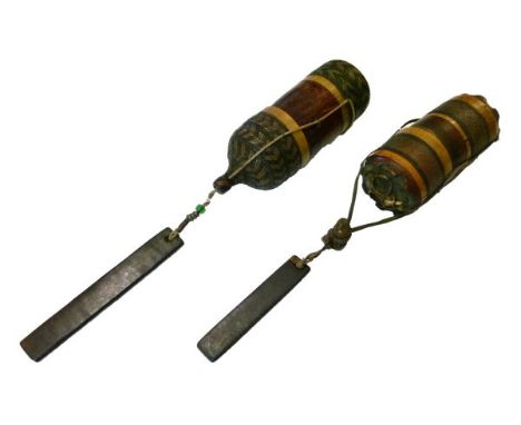 Ethnographica - Two Dayak (Sarawak, Borneo) cylindrical containers, possibly for blowpipe darts (sumpit) or for Shamanic medi