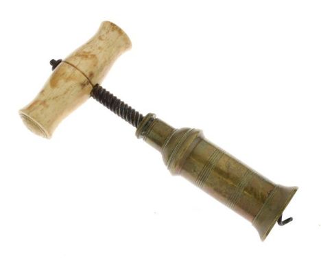 Early 19th Century Thomason-type double-action brass corkscrew, with turned bone handle, 24.5cm fully extended Condition: Mis