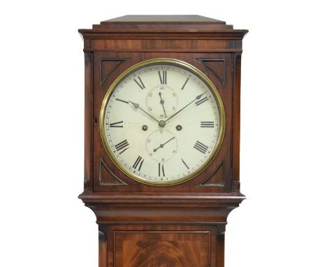 Early to mid 19th Century Scottish mahogany-cased eight day painted dial longcase clock of small proportions, A. Mitchell, Gl